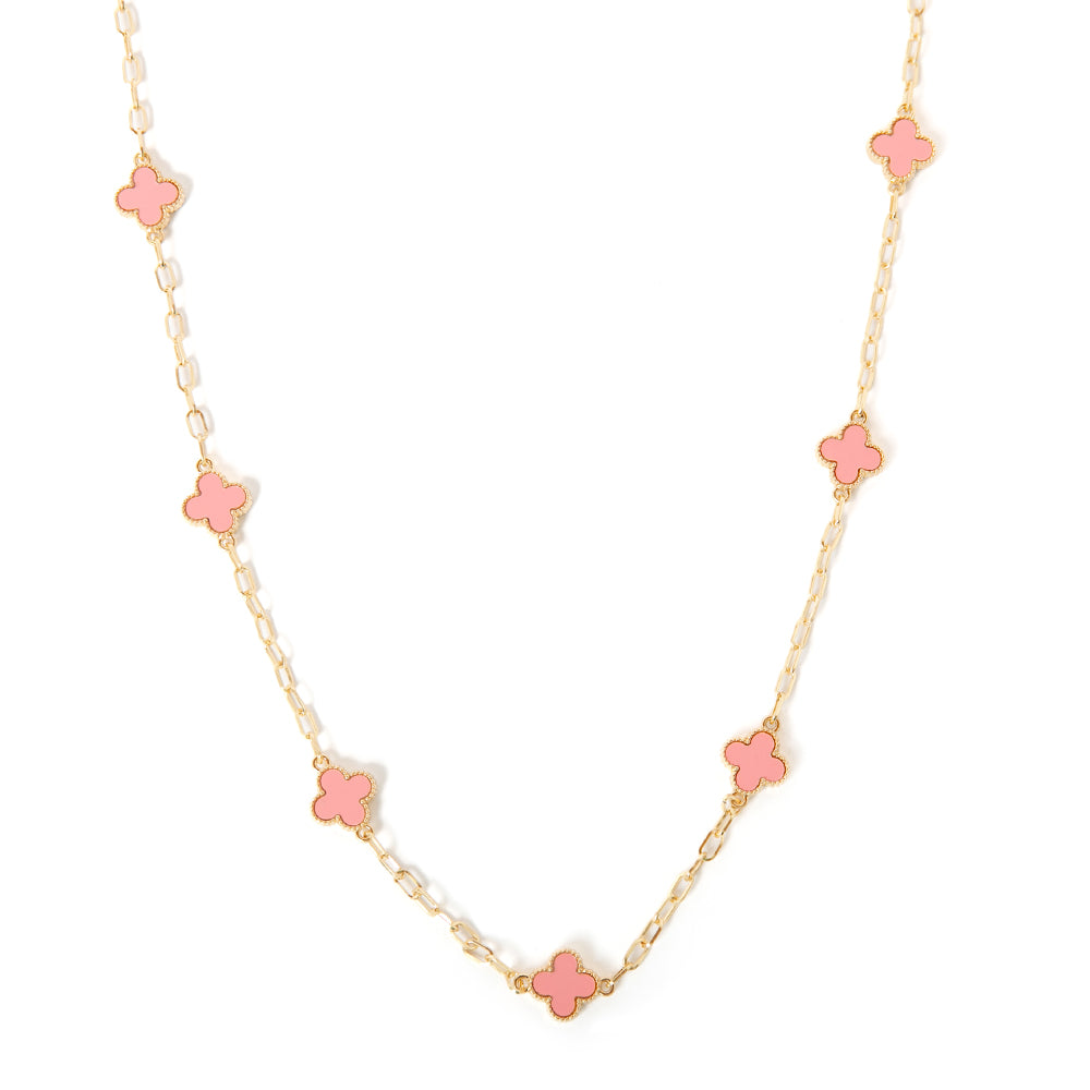 The Ivy Necklace in pink with a long wide link chain 