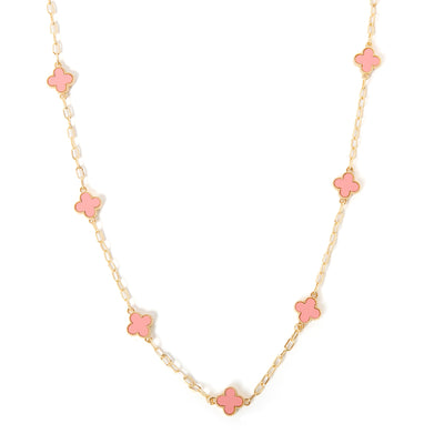 The Ivy Necklace in pink with a long wide link chain 