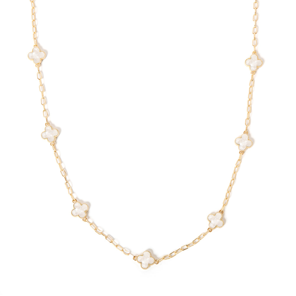 The Ivy Necklace in white with a long wide link chain 