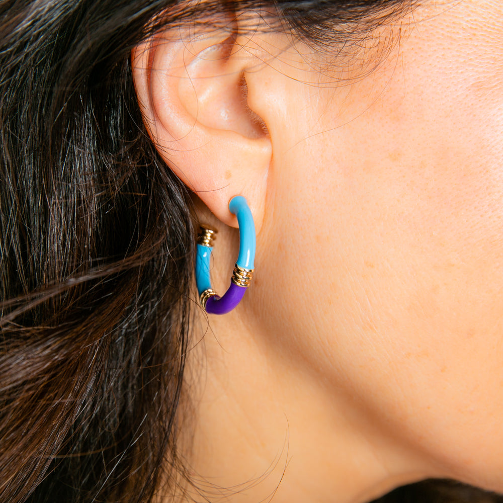 The Jace Earrings in blue and purple. A great statement piece for your jewellery collection