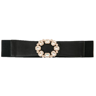 The Jodie Elasticated Belt in black with beautiful jewel gem diamanté's on the front, perfect for bringing the glamour to any outfit