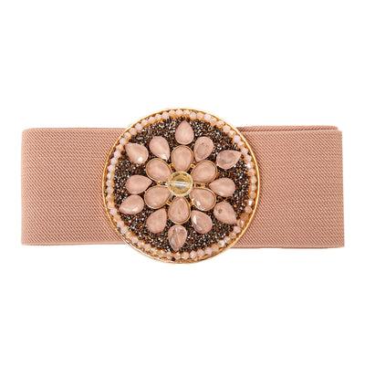 Jules Belt in dusky pink with pink beading and a gold rim 