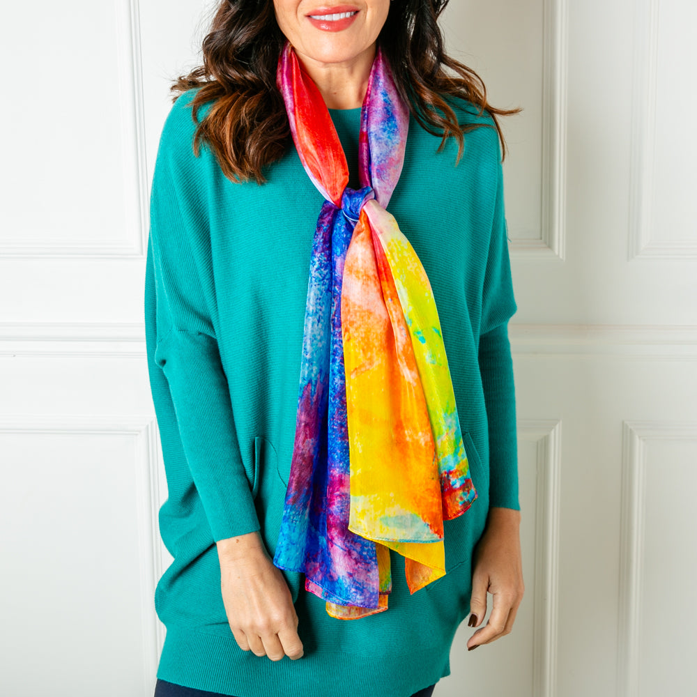 The Kaleidoscope Silk Scarf which can be worn in so many different ways