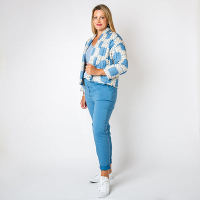 The french blue Kimono Pattern Quilted Jacket made from 100% cotton 