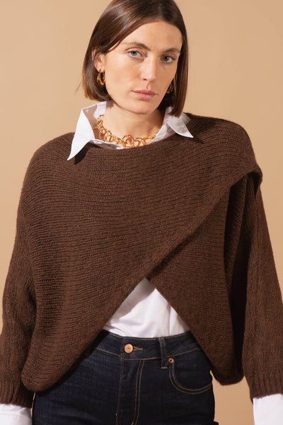 Knitted Wool Blend Crossover Jumper