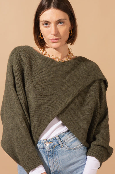 Knitted Wool Blend Crossover Jumper