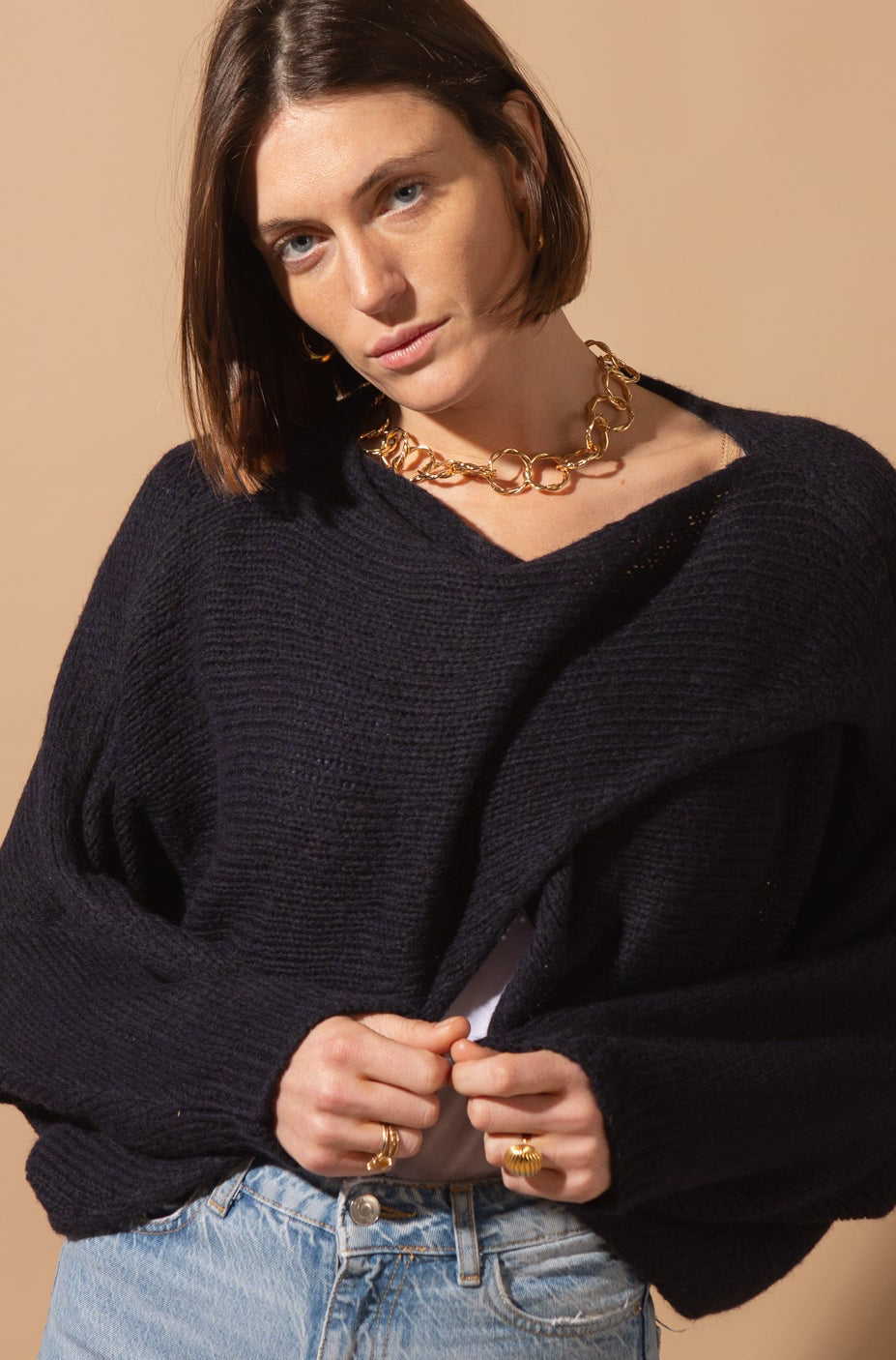 Knitted Wool Blend Crossover Jumper