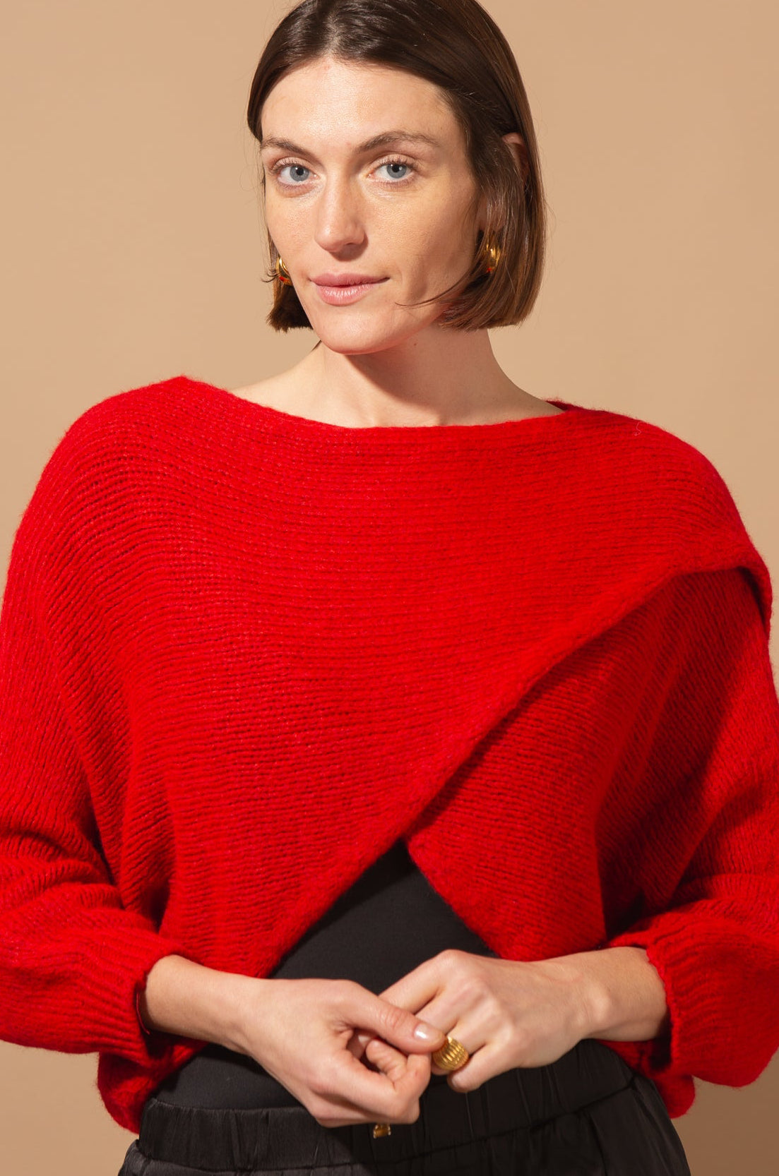 Knitted Wool Blend Crossover Jumper