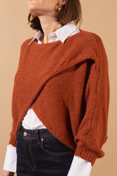 Knitted Wool Blend Crossover Jumper