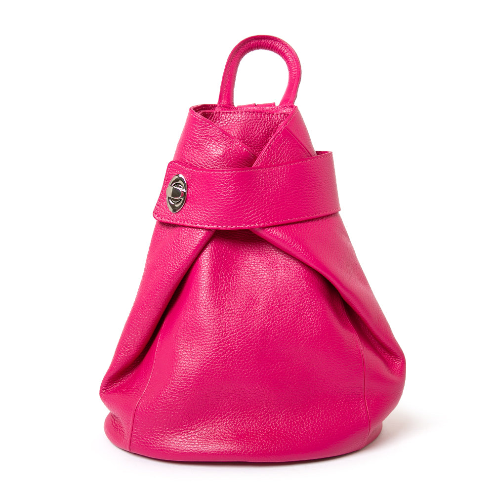 The fuchsia pink Langton women's backpack Handbag with the front twist fastening and zipped compartment