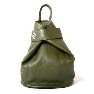 The olive green Langton women's backpack Handbag with the front twist fastening and zipped compartment