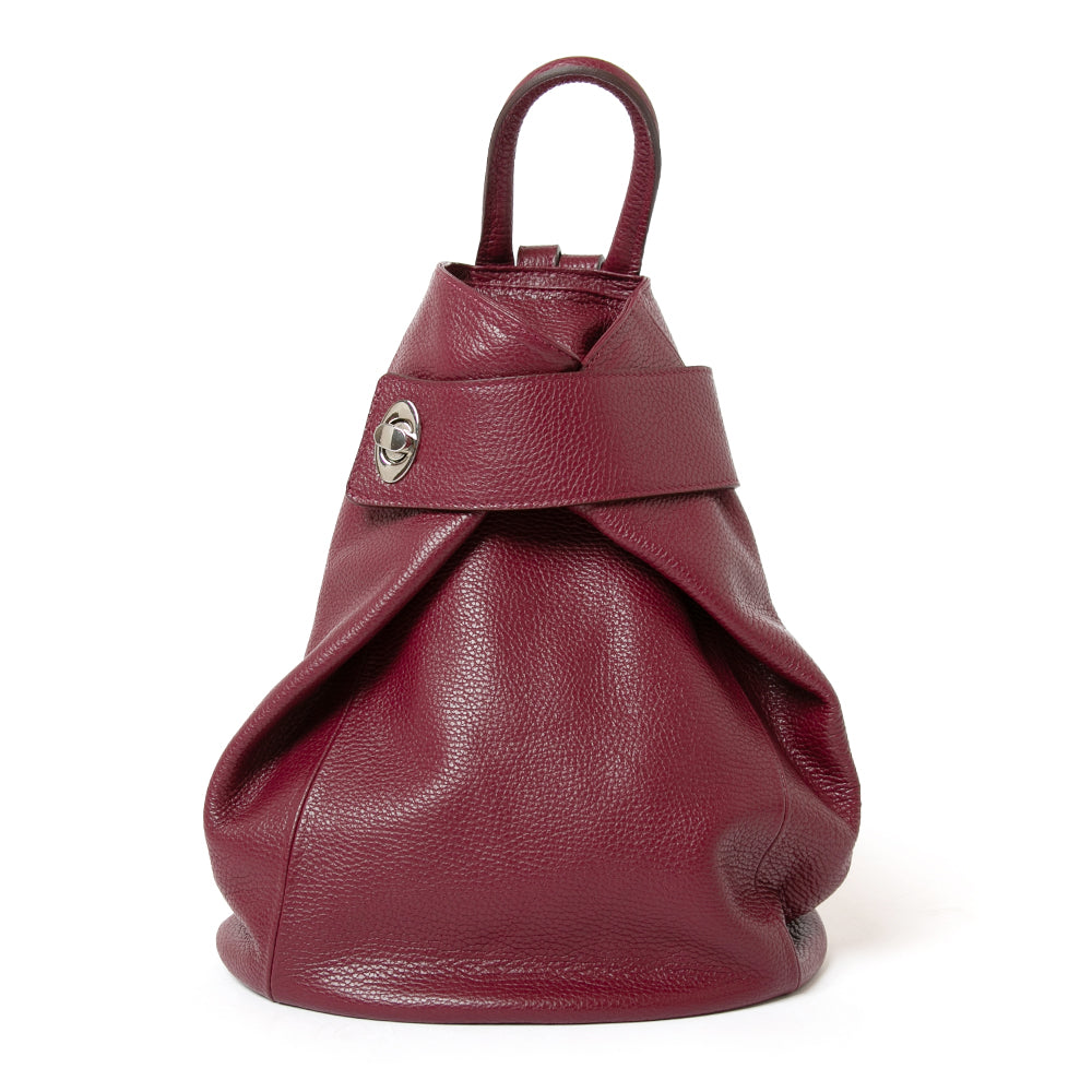 The Wine Burgundy Red Langton women's backpack Handbag with the front twist fastening and zipped compartment