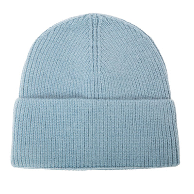 The Layla Beanie in dusky blue made from a ribbed stretchy blend of wool and viscose. The perfect present gift for someone special 