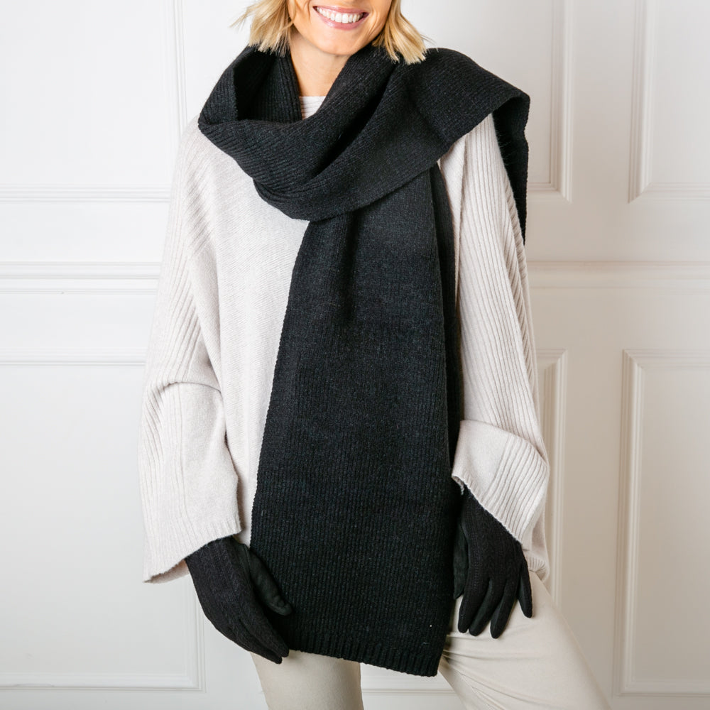 The Layla Scarf in black which makes a great gift present and pairs perfectly with the Layla beanie 