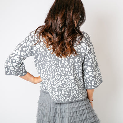 The grey Leopard Boxy Jumper, super soft and made from a fine knitted material