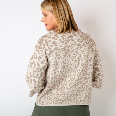 The stone cream Leopard Boxy Jumper, super soft and made from a fine knitted material