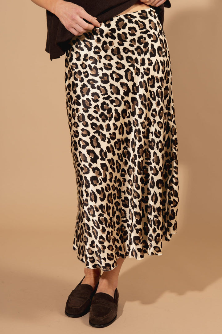Leopard Print Satin Skirt
