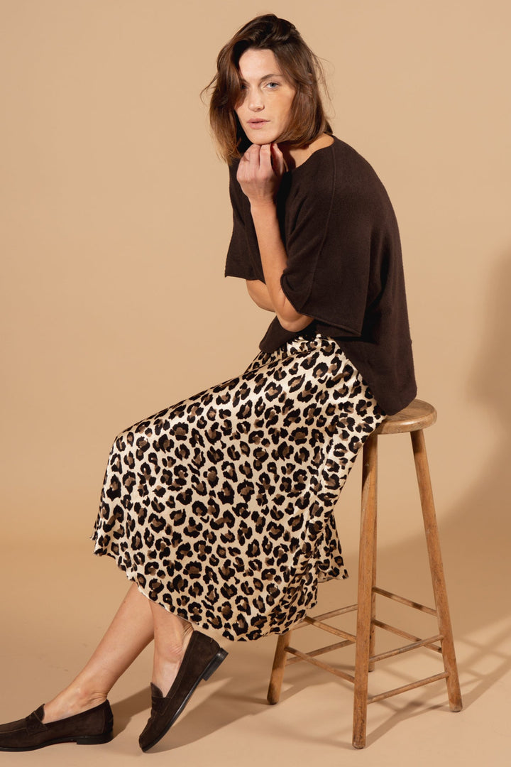 Leopard Print Satin Skirt