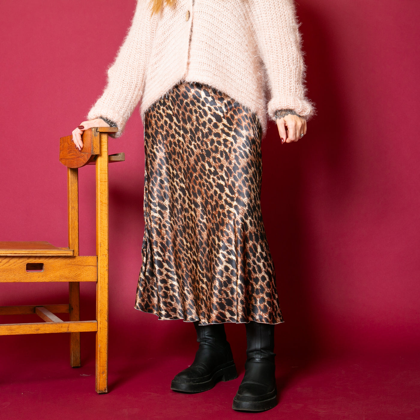 The Leopard Slip Skirt in a midi length perfect for this time of year