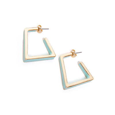 The rectangular shaped Liberty earrings in turquoise blue with gold on either side