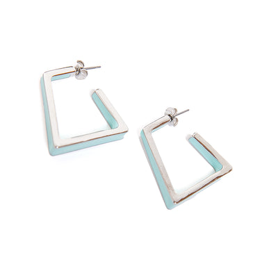 The rectangular shaped Liberty earrings in turquoise blue with silver on either side