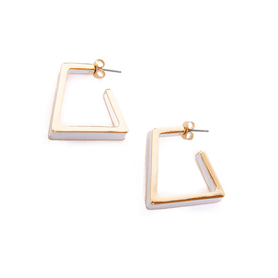 The rectangular shaped Liberty earrings in white with gold on either side