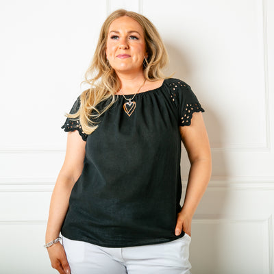 The black Linen Blend Flutter Top which is made from a mix of cotton and linen and is perfect for summer
