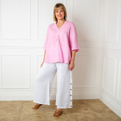 The Linen Tunic Top in pink made from 100% linen for a lightweight summer look