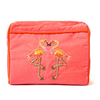 The Flamingo My Doris Makeup Bag featuring a beautiful beaded design on the front