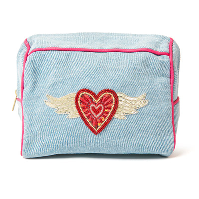 The Cupid Heart My Doris Makeup Bag featuring a beautiful beaded design on the front