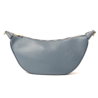 The denim blue Manhattan Leather Crossbody Handbag in the same shape as the viral uniqlo bag, but made from a gorgeous Italian leather 