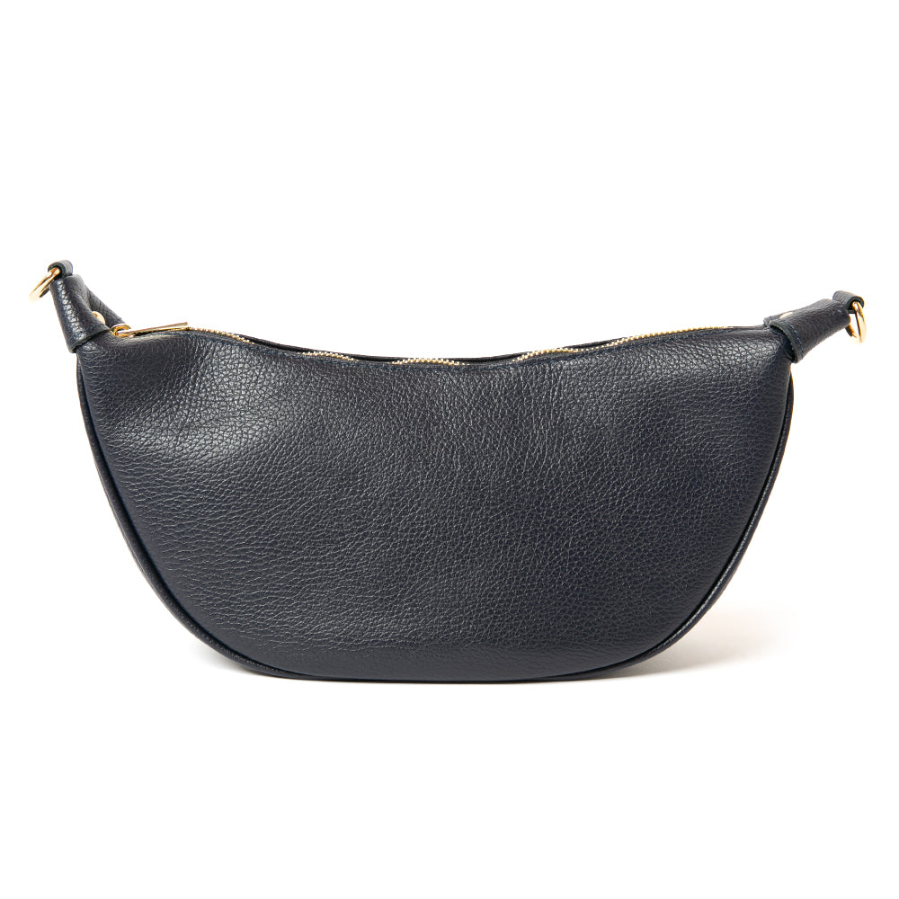 The navy blue Manhattan Leather Crossbody Handbag in the same shape as the viral uniqlo bag, but made from a gorgeous Italian leather 