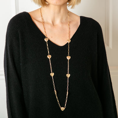 The Mehri Long Necklace in gold with an adjustable extender so that it can be worn at desired length