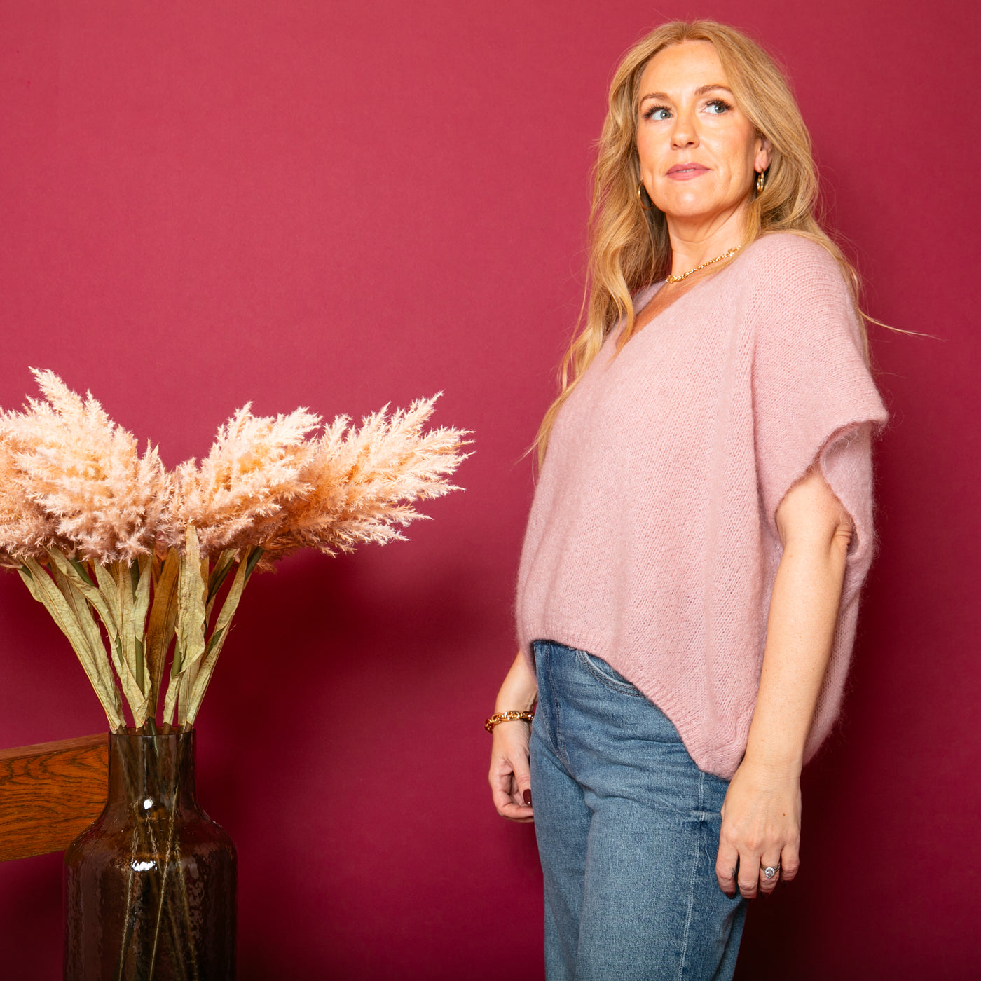 The Blush Pink Mohair Tank Top which is sleeveless with dropped shoulders