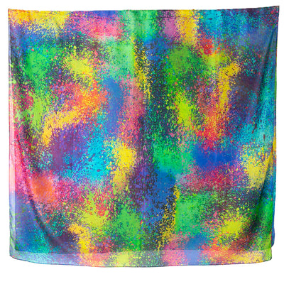 The Multicolour Droplets Silk Scarf with gorgeous shades of blue green yellow pink purple and black