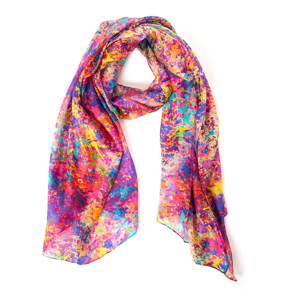 The Multicolour Spritz silk scarf which can be worn in so many different ways to make a fashion statement