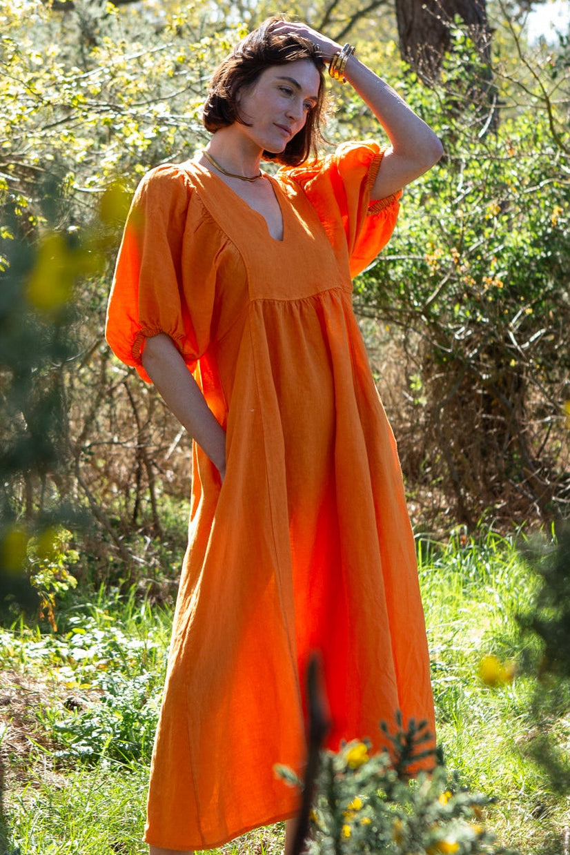 Livie Puff Sleeve Linen Dress