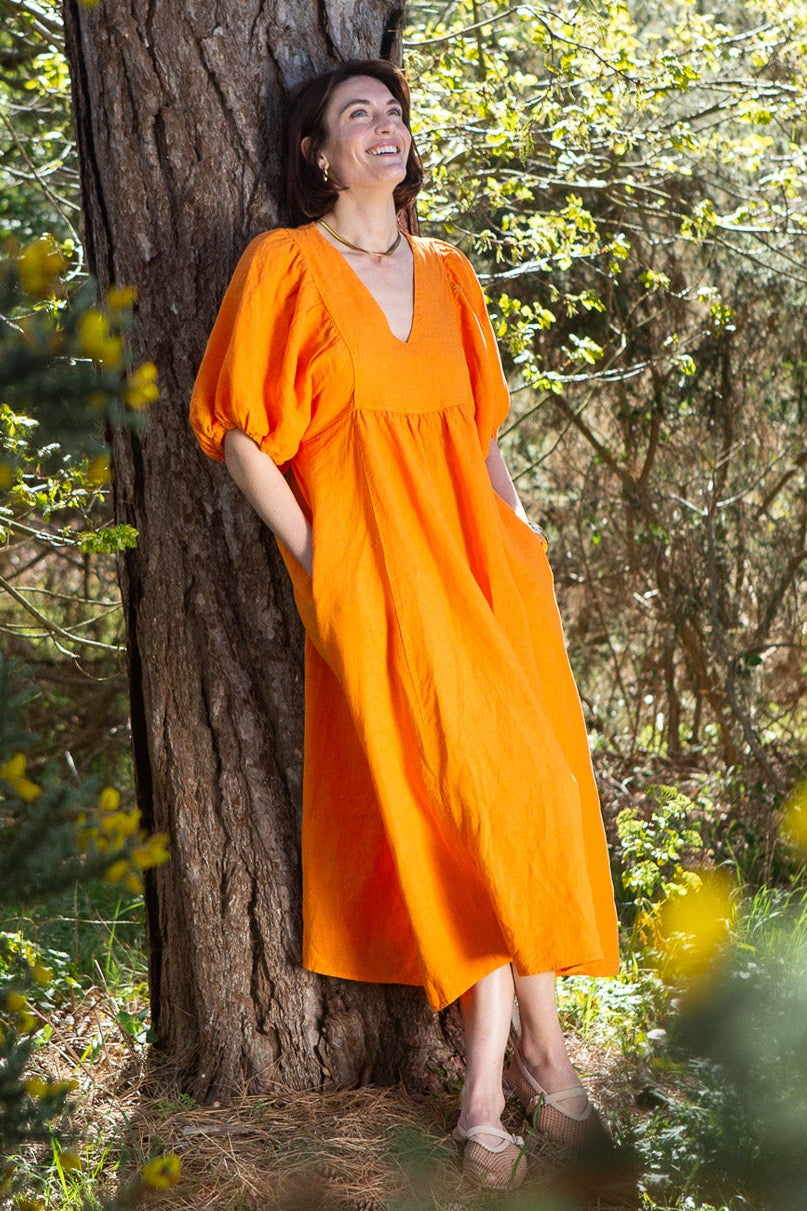 Livie Puff Sleeve Linen Dress