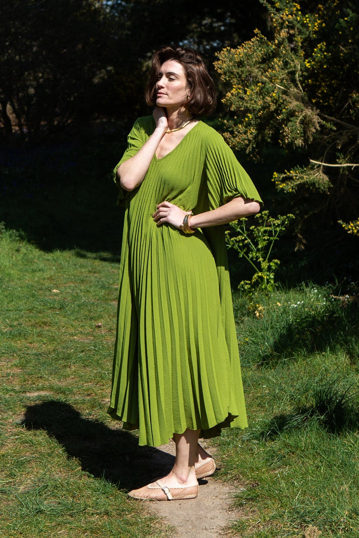 Pleated V-Neck Dress