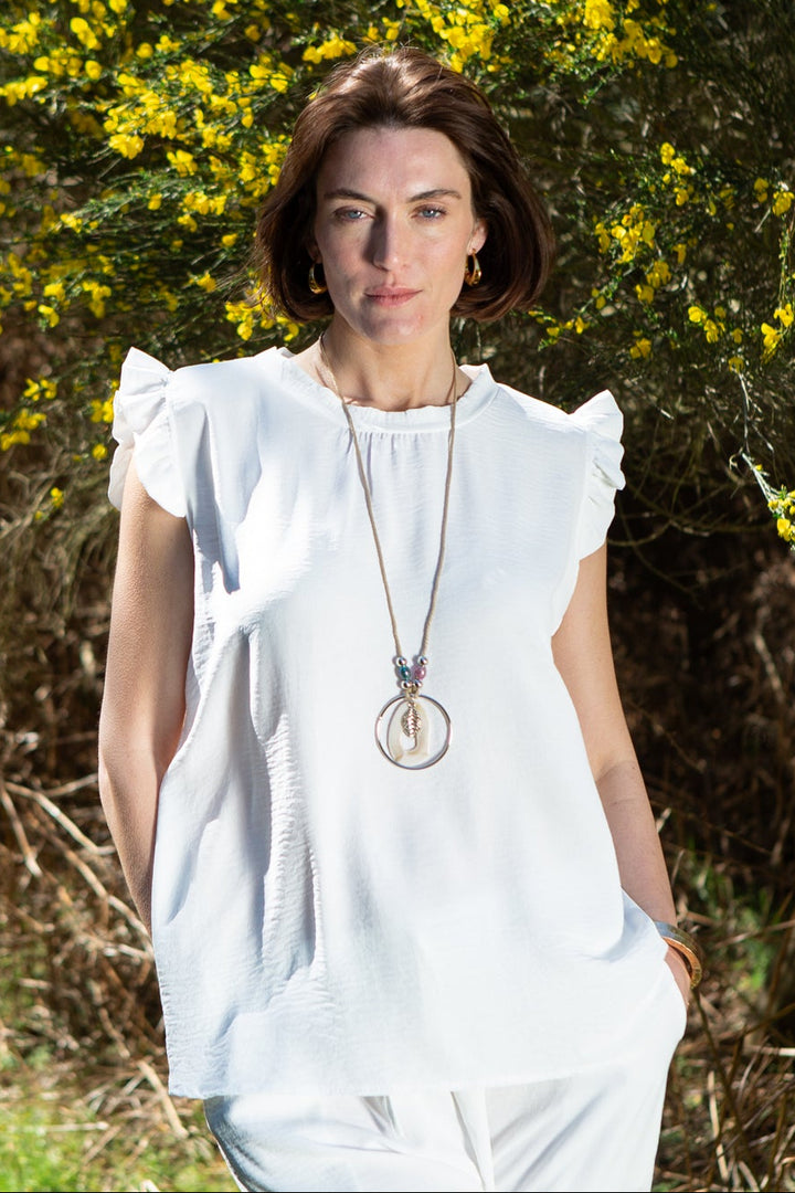 Frill Sleeve Blouse with Necklace