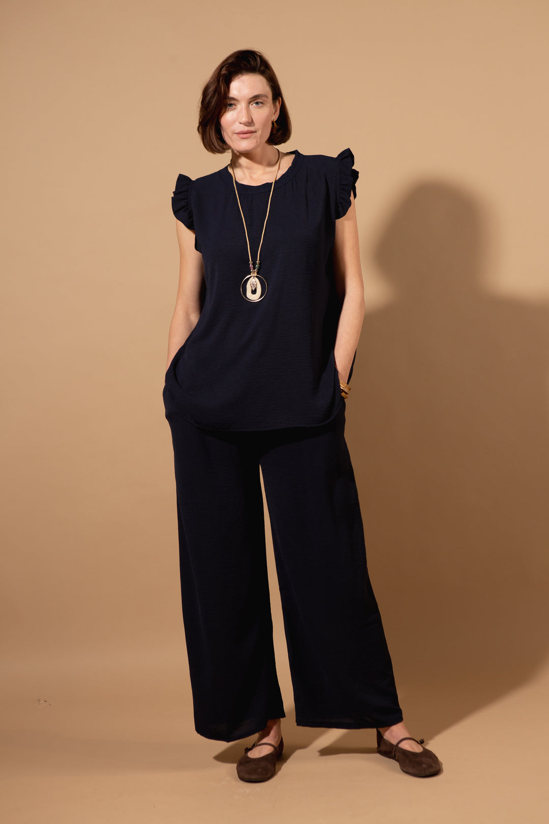Frill Sleeve Blouse with Necklace