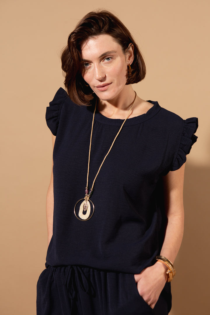 Frill Sleeve Blouse with Necklace