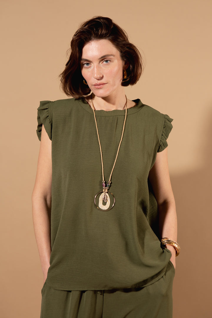 Frill Sleeve Blouse with Necklace