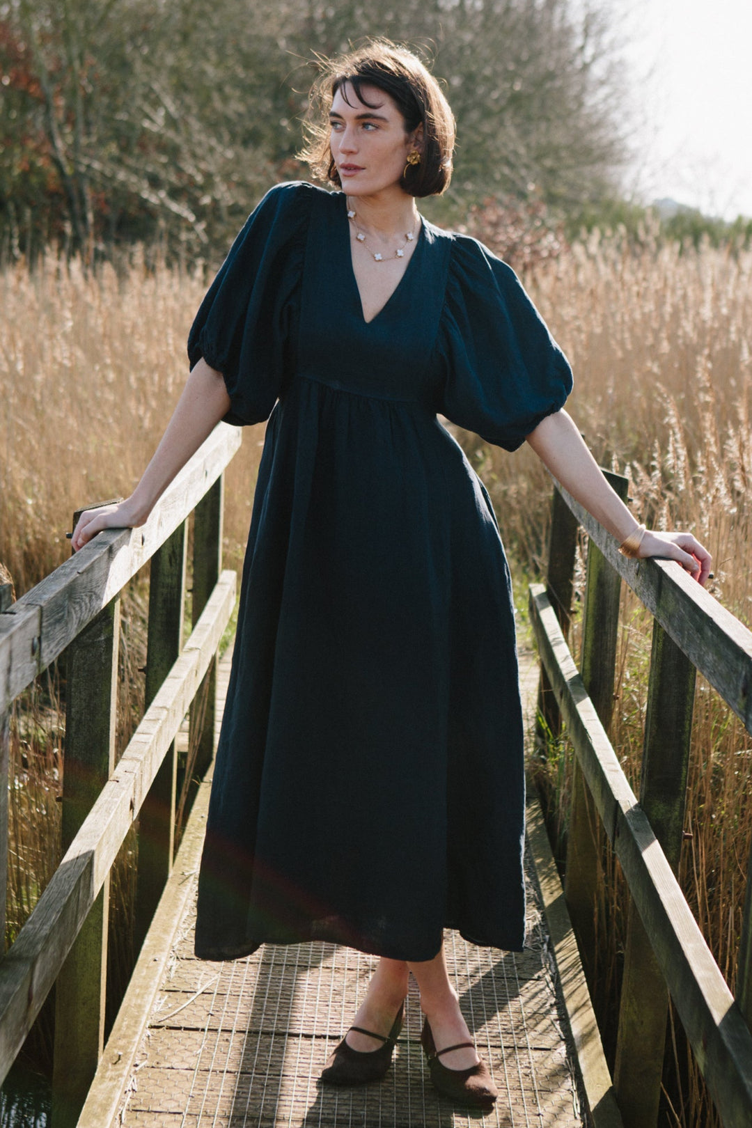 Livie Puff Sleeve Linen Dress