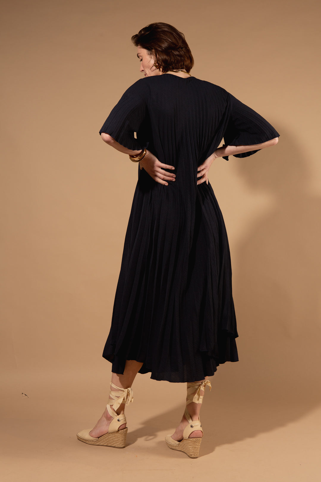Pleated V-Neck Dress