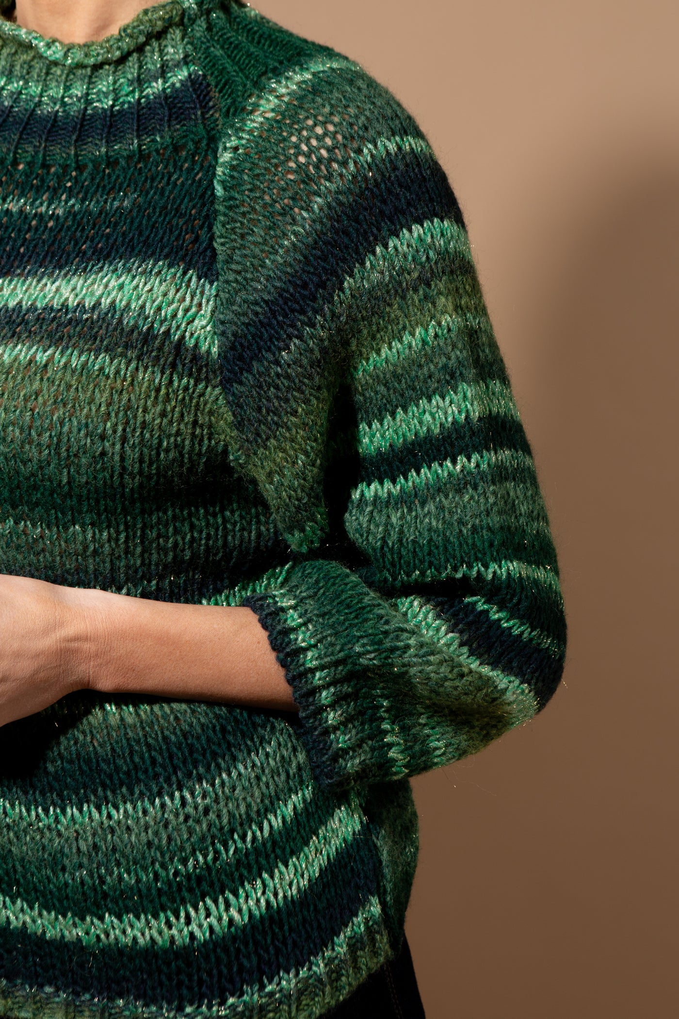 Shimmer High Neck Striped Jumper