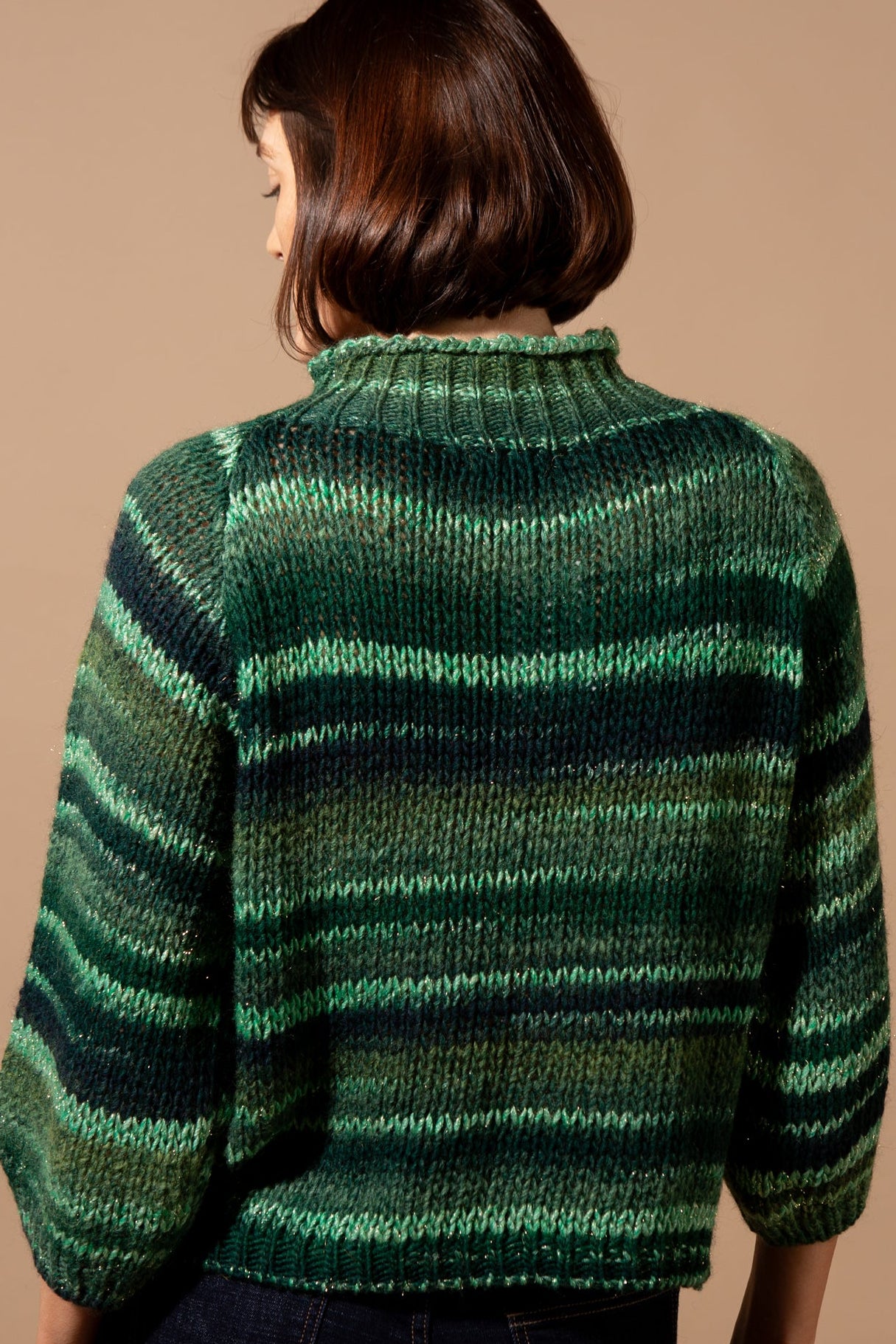 Shimmer High Neck Striped Jumper