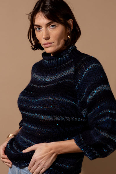 Shimmer High Neck Striped Jumper
