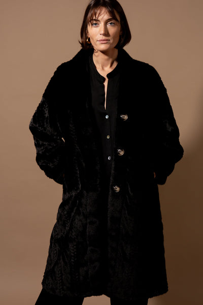 Cable Knit Faux Fur Long Coat