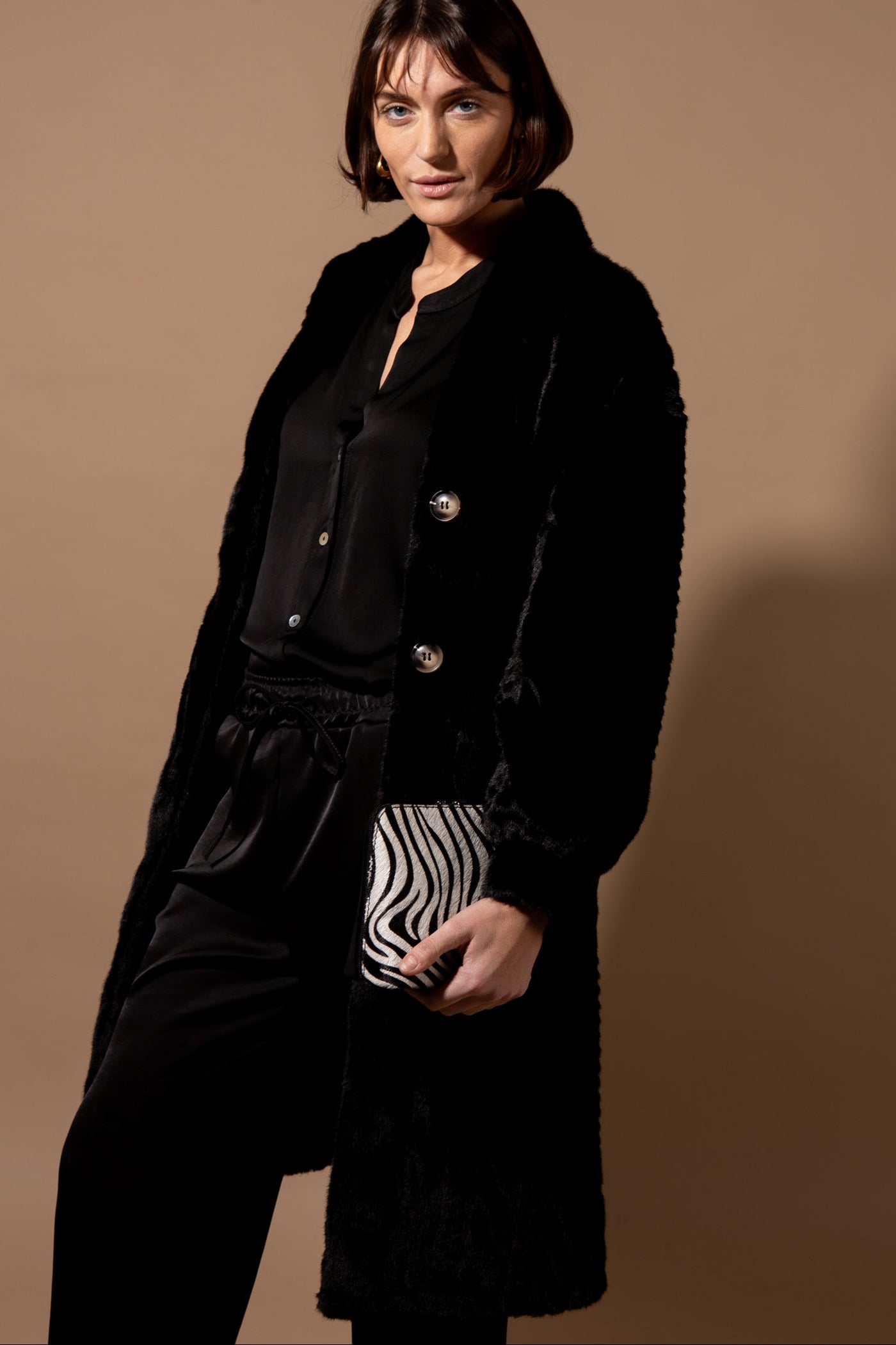 Cable Knit Faux Fur Long Coat